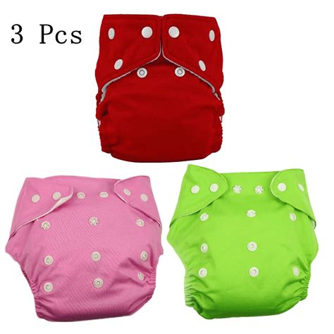 3pack One Size Cloth Diaper Double Hip Snaps 6pcs Pack Fitted Pocket