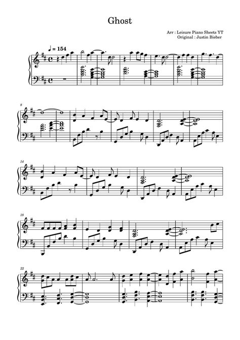 Justin Bieber Ghost Sheet By Leisure Piano Sheets Yt