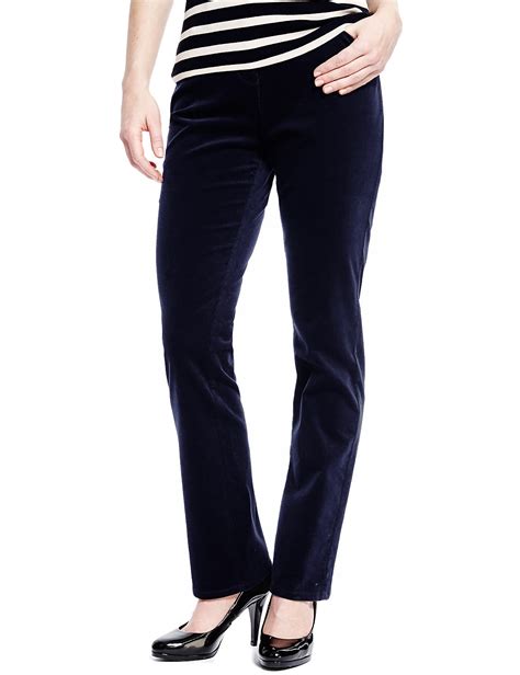 Marks And Spencer Mand5 Navy Cotton Rich Cord Straight Leg Trousers