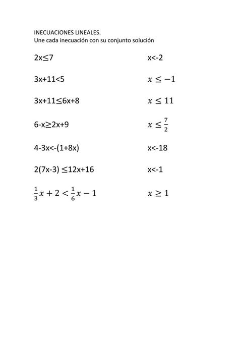 Ejercicio De Inecuaciones Lineales De Una Variable Inecuaciones