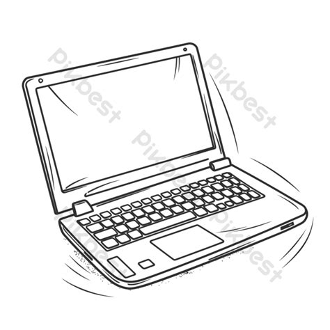 Outline Sketch Black And White Of Laptop Drawing Vector Png Images