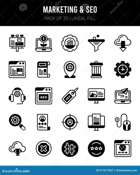 25 Marketing And Seo Lineal Fill Icons Pack Vector Illustration Stock