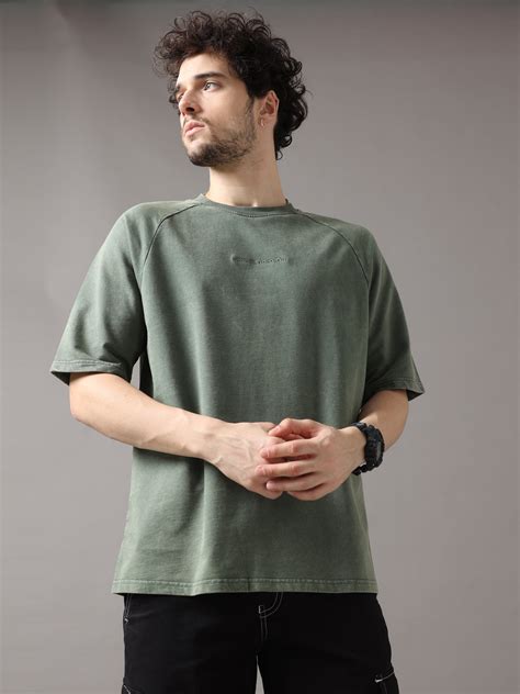 Olive Acid Wash Oversized T Shirt Vudu