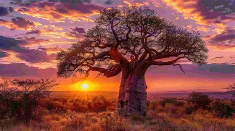 Baobab Tree In Sunset Tanzania Background, Baobab, Tree, Ancient ...