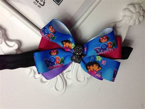 Dora The Explorer Inspired Ribbon Bow On Black Satin Foldover Elastic