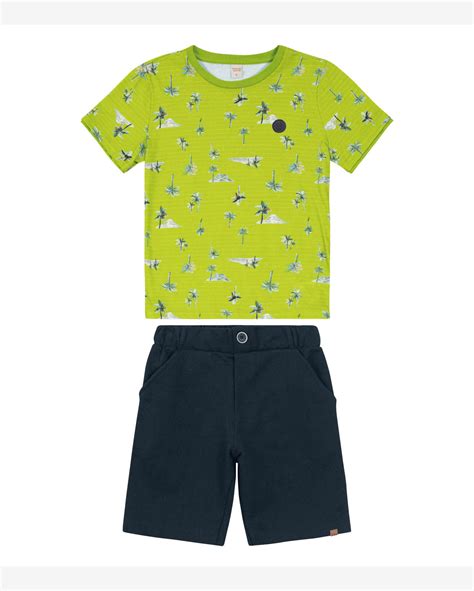 Riachuelo Conjunto Infantil Camiseta Bermuda Trick Nick Verde