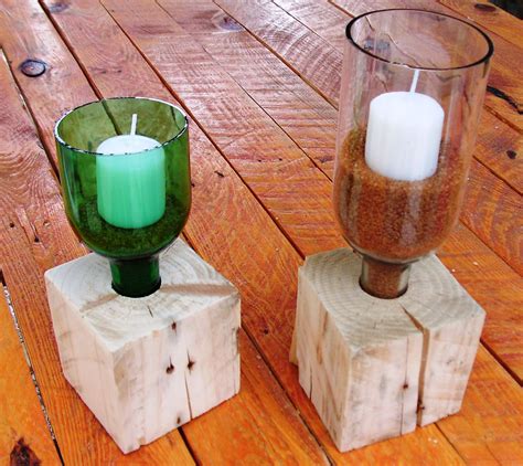 Soporte Para Velas Con Botellas Recicladas Y Madera De Palet Velas