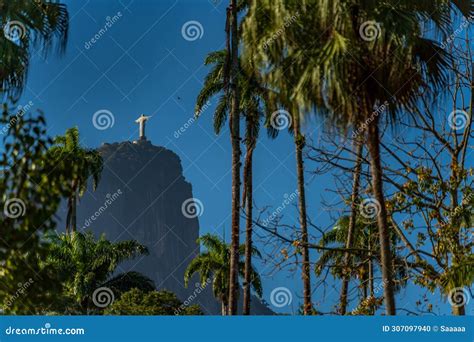 Iconic Christ The Redeemer Statue Overlooking Rio De Janeiro Stock