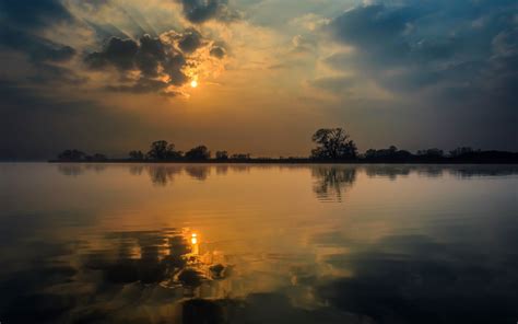 Wallpaper 1400x875 Px Calm Clouds Lake Landscape Nature