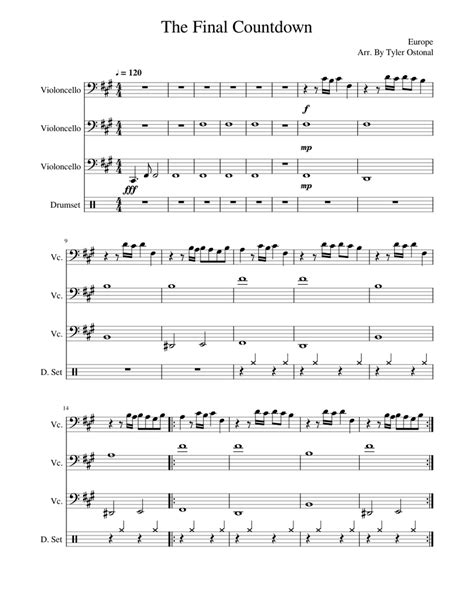 The Final Countdown Cello Trio Sheet Music For Cello Percussion