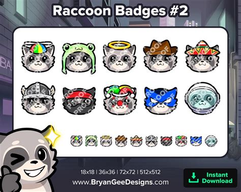 Raccoon Twitch Badges Bit Badges Channel Points Discord Badges Etsy