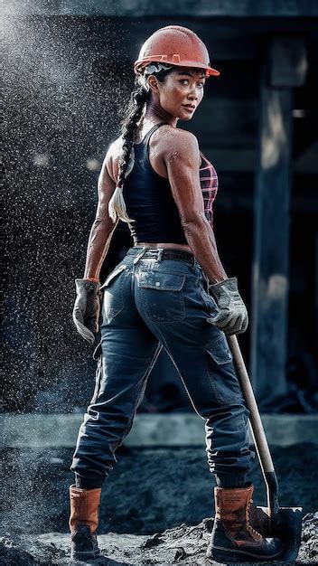 Premium Photo Sexy Female Miner Worker With Pickaxe In Coveralls Over His Naked Body Erotic