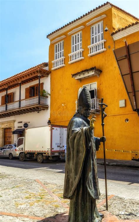 Colombia Cartagena Statue Of Pope John Paul II Behind The Cathedral