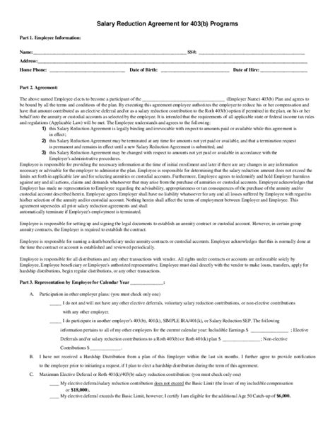 Fillable Online 403 B Salary Reduction Agreement Form University Of