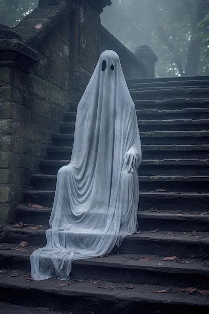 Premium Ai Image A Person Dressed As A Ghost On Stairs