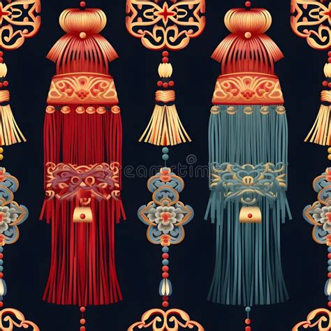 Chinese Knots And Tassels With Seamless Pattern Stock Illustration Illustration Of Design