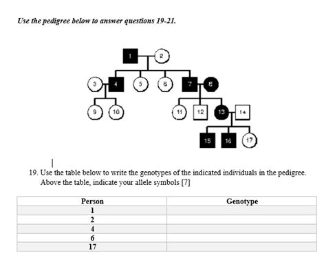 Solved Use The Pedigree Below To Answer Questions 19 21 7 8 10 11