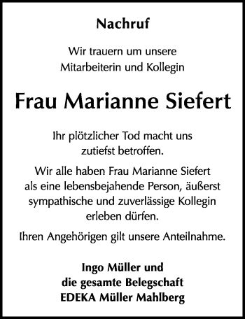 Traueranzeigen Von Marianne Seifert Schwarzw Lder Bote Trauer