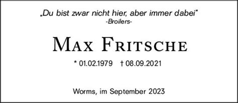 Traueranzeigen Von Max Fritsche Vrm Trauer De