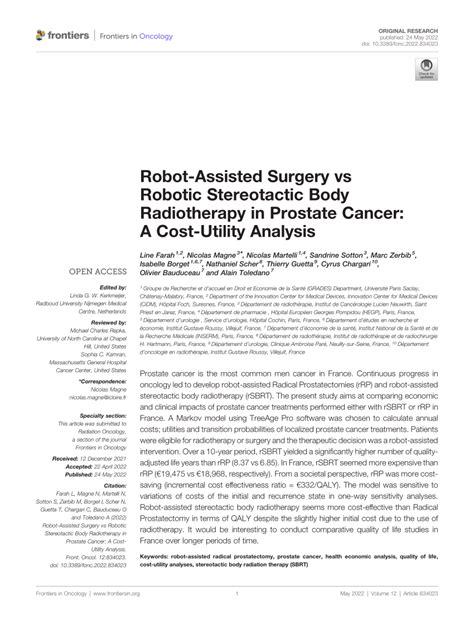 Pdf Robot Assisted Surgery Vs Robotic Stereotactic Body Radiotherapy