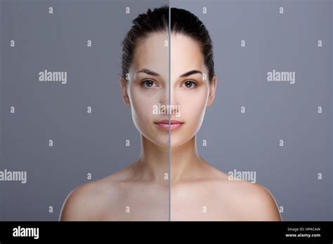 Comparison Portrait With And Without Retouch Stock Photo Alamy