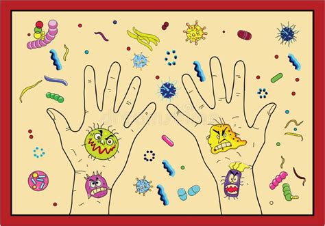 Hand with Bacteria and Virus. Infection Spread. Germs on a Dirty Hand ...