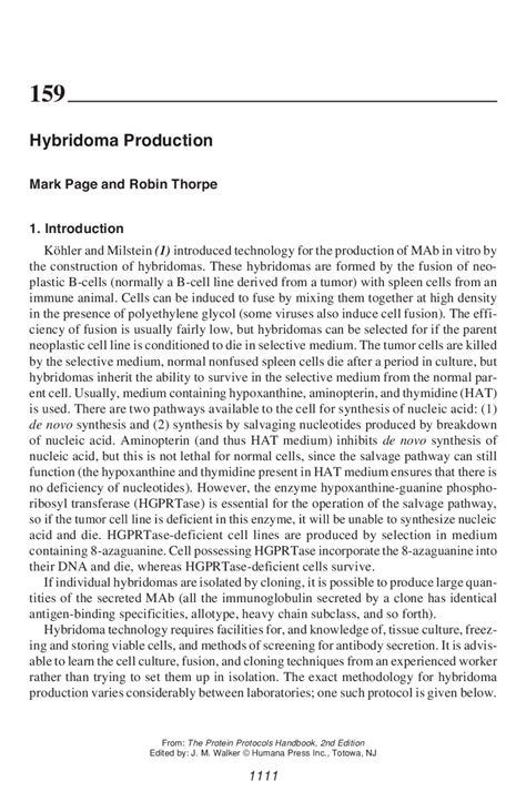 Hybridoma Production PG159 - Hybridoma Production PG159 - Docsity