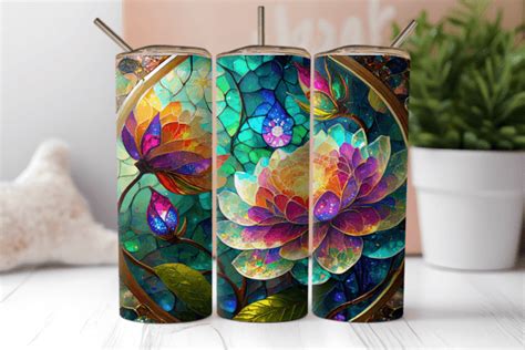 D Stained Glass Flowers Tumbler Wraps Graphic By Artmix Creative Fabrica