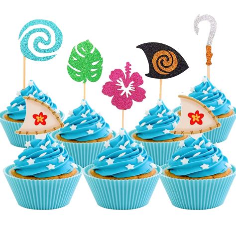 Buy 30 Pcs JeVenis Glittery Moana Inspired Cupcake Toppers Moana Cake