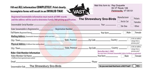 Vermont VAST Snowmobile Club Membership TMA