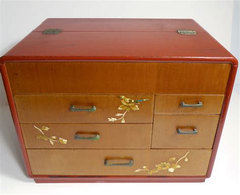 Vintage Japanese Sewing Box C 1950s Showa Era With Secret