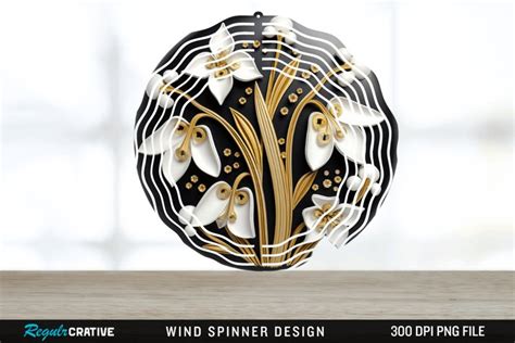 D Black And Gold Snowdrop Flowers Wind Spinner Png Design