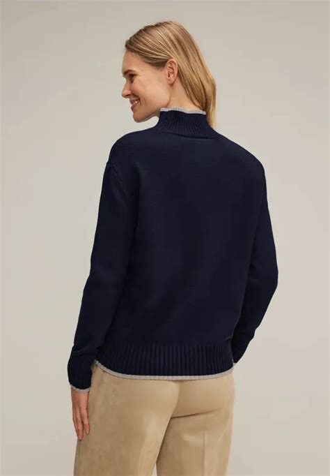 Street One Pull Over Col Montant Pour Femmes En Bleu Street One