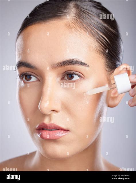 Beauty Facial Skincare And Woman With Serum For Glowing Skin Hydration