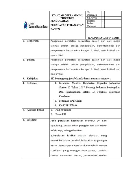 Sop Ppi Pengolahan Perawatan Peralatan Pasien Pdf