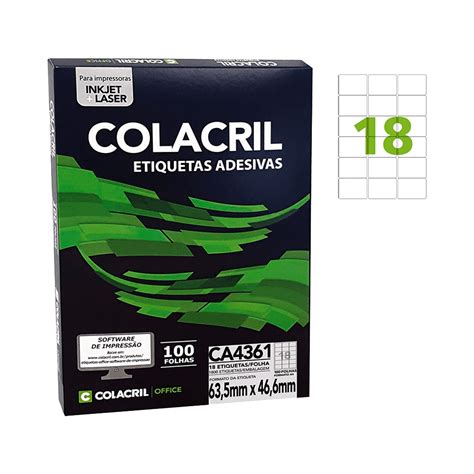 Etiqueta A4 63 5mm X 46 6mm 100 Folhas CA4361 Colacril