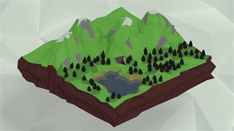 Mountains Island With Trees And Lake Free Vr Ar Low Poly 3d Model