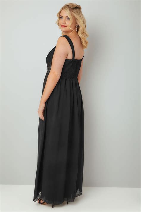 Black Chiffon Maxi Dress With Embellished Waist Plus Size 16 To 32