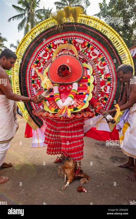 Theyyam Artist Perform During Temple Festival In Payyanur Kerala