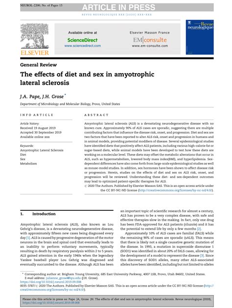 Pdf The Effects Of Diet And Sex In Amyotrophic Lateral Sclerosis