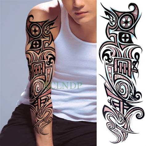 Waterproof Temporary Tattoo Sticker Primitive Tribe Totems Full Arm Fake Tatto Large Size Flash