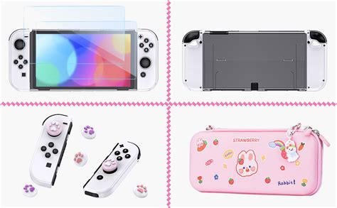 Younik Switch Oled Accessories Bundle In Pink Switch Oled