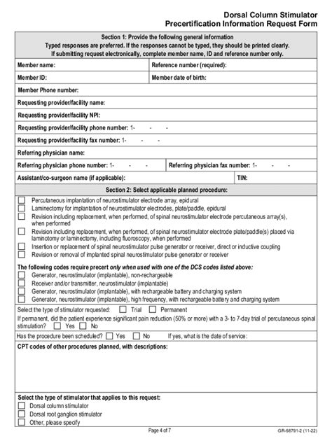 Fillable Online Pcfx Dorsal Column Stimulator Precertification Information Request Form Fax