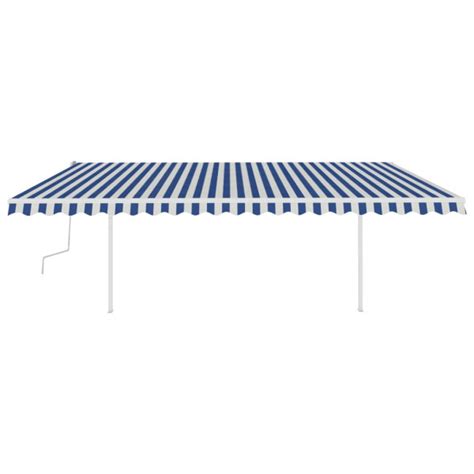 Toldo manual retráctil con postes azul y blanco 5x3 5 m