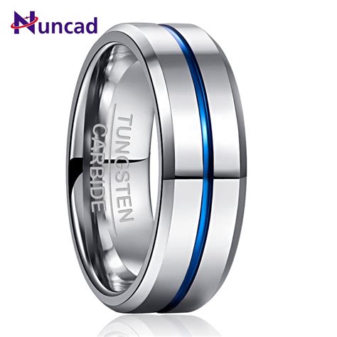 Nuncad 8mm Width Tungsten Carbide Ring 2 3mm Thick Steel Color Full Polished Blue Groove With