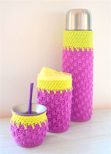 Funda Tejida A Crochet Con Base Termo Bala De 1 Litro Mate 350 00