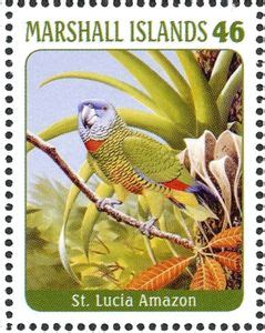 Stamp St Lucia Amazon Amazona Versicolor Marshall Islands Birds Of