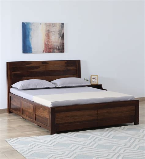 Buy Segur Sheesham Wood Queen Size Bed In Provincial Teak Finish With