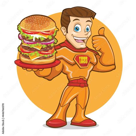 Superhero Burger Mascot Logo Design Stock Vector | Adobe Stock