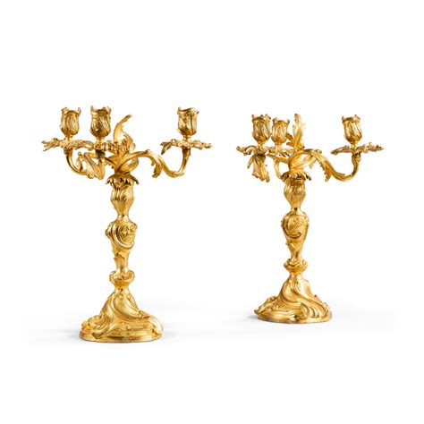 A Pair Of Louis XV Gilt Bronze Candlesticks With Assorted Three Light